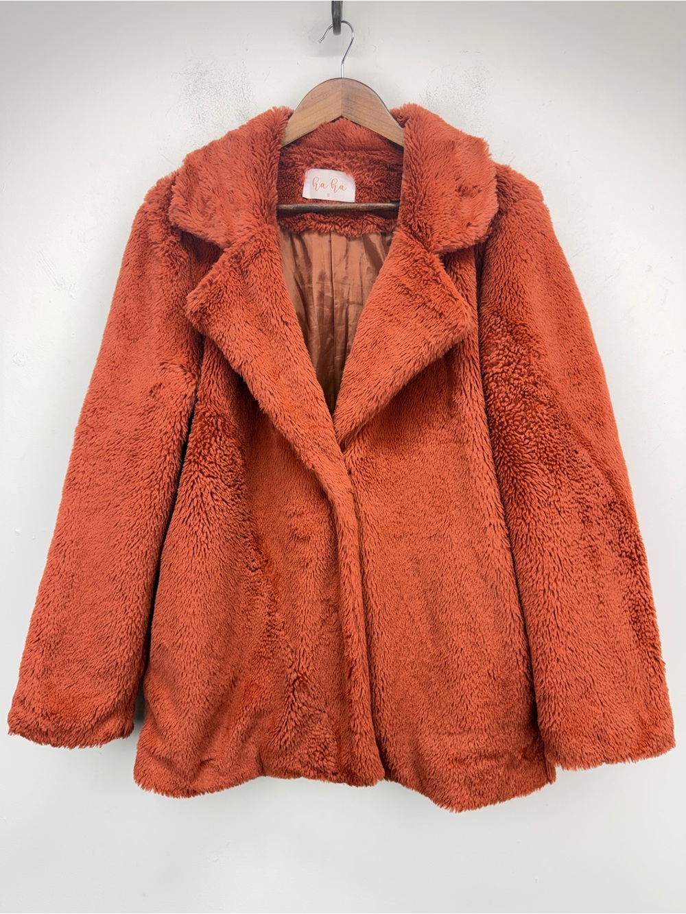 Ha Ha size Small Women’s Orange Faux Fur Plush Teddy Button Front Coat